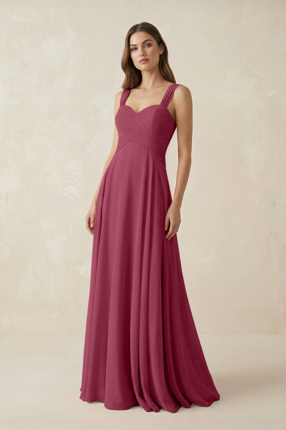 Sweetheart Pleated A - Line Chiffon Bridesmaid Dress in Desert Rose - KISS BRIDAL Bridesmaid Dresses