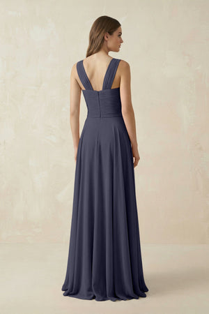 Sweetheart Pleated A - Line Chiffon Bridesmaid Dress in Dusk Blue - SHE IS ME Bridesmaid Dresses