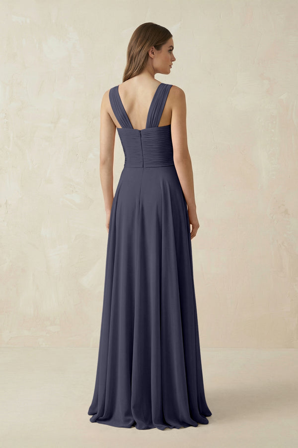 Sweetheart Pleated A - Line Chiffon Bridesmaid Dress in Dusk Blue - SHE IS ME Bridesmaid Dresses