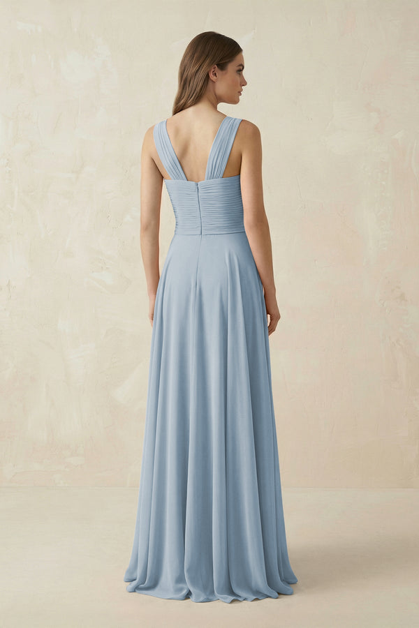 Sweetheart Pleated A - Line Chiffon Bridesmaid Dress in Dusty Blue - SHE IS ME Bridesmaid Dresses