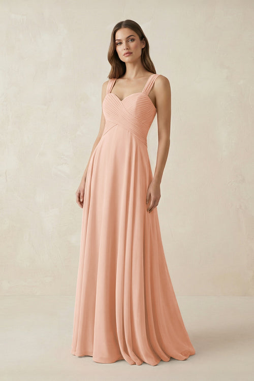 Sweetheart Pleated A - Line Chiffon Bridesmaid Dress in English Rose - SHE IS ME Bridesmaid Dresses