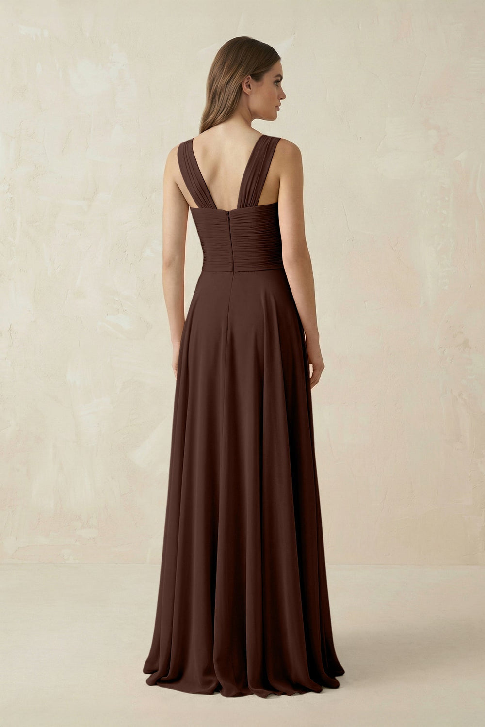 Sweetheart Pleated A - Line Chiffon Bridesmaid Dress in Espresso - KISS BRIDAL Bridesmaid Dresses