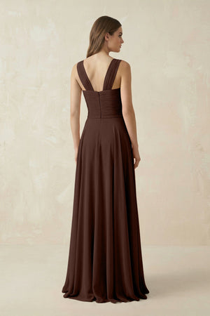 Sweetheart Pleated A - Line Chiffon Bridesmaid Dress in Espresso - SHE IS ME Bridesmaid Dresses