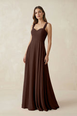 Sweetheart Pleated A - Line Chiffon Bridesmaid Dress in Espresso - KISS BRIDAL Bridesmaid Dresses