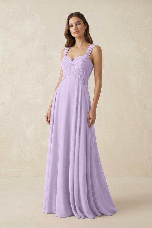 Sweetheart Pleated A - Line Chiffon Bridesmaid Dress in Lavender - SHE IS ME Bridesmaid Dresses