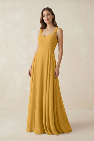 Sweetheart Pleated A - Line Chiffon Bridesmaid Dress in Marigold - SHE IS ME Bridesmaid Dresses