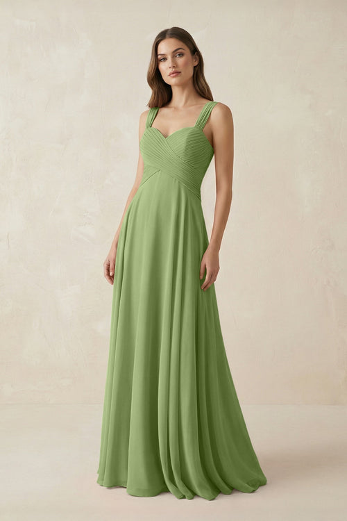 Sweetheart Pleated A - Line Chiffon Bridesmaid Dress in Matcha - SHE IS ME Bridesmaid Dresses