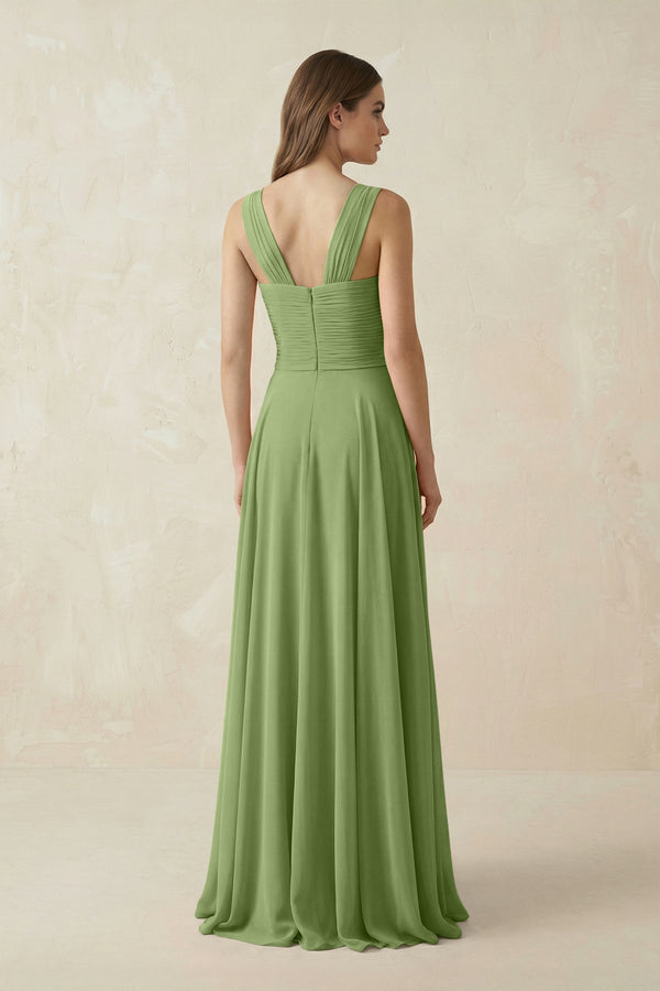 Sweetheart Pleated A - Line Chiffon Bridesmaid Dress in Matcha - SHE IS ME Bridesmaid Dresses