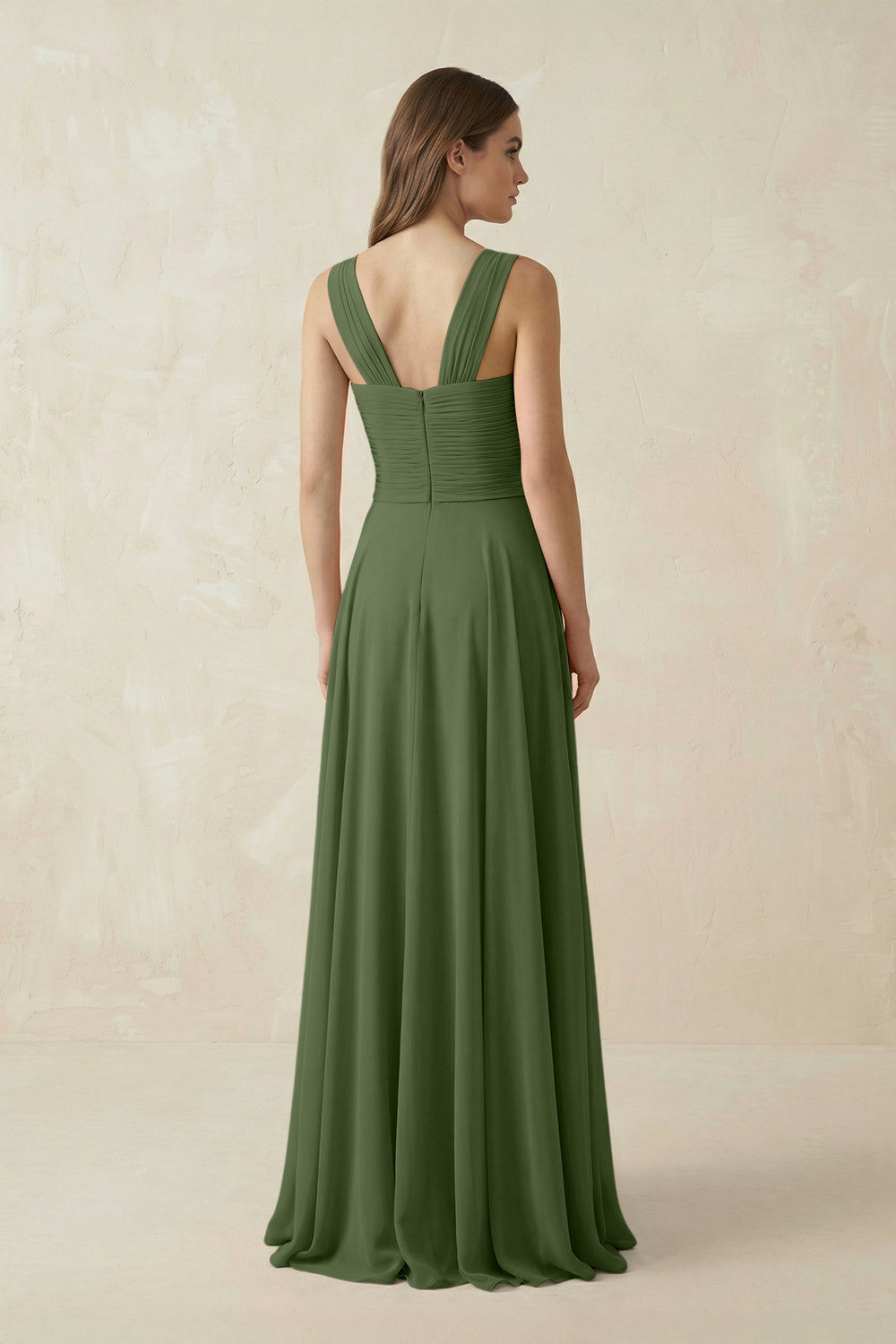 Sweetheart Pleated A-Line Chiffon Bridesmaid Dress in Moss