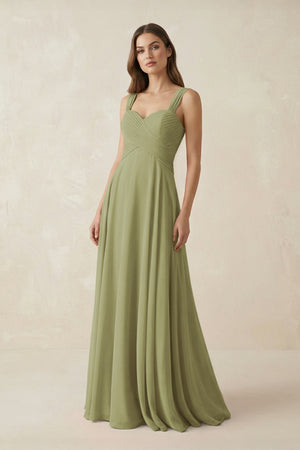 Sweetheart Pleated A - Line Chiffon Bridesmaid Dress in Moss Green - SHE IS ME Bridesmaid Dresses