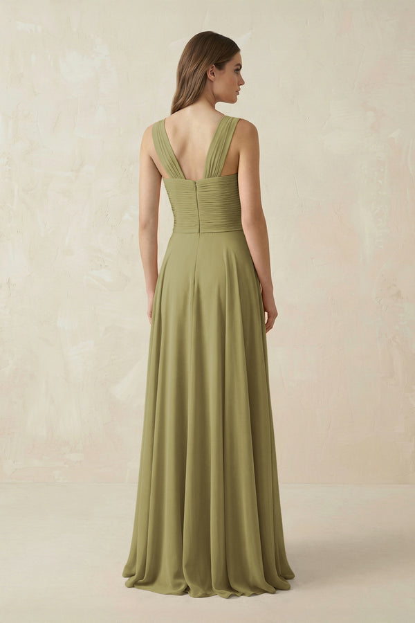 Sweetheart Pleated A-Line Chiffon Bridesmaid Dress in Moss Green (2) | KISSBRIDAL
