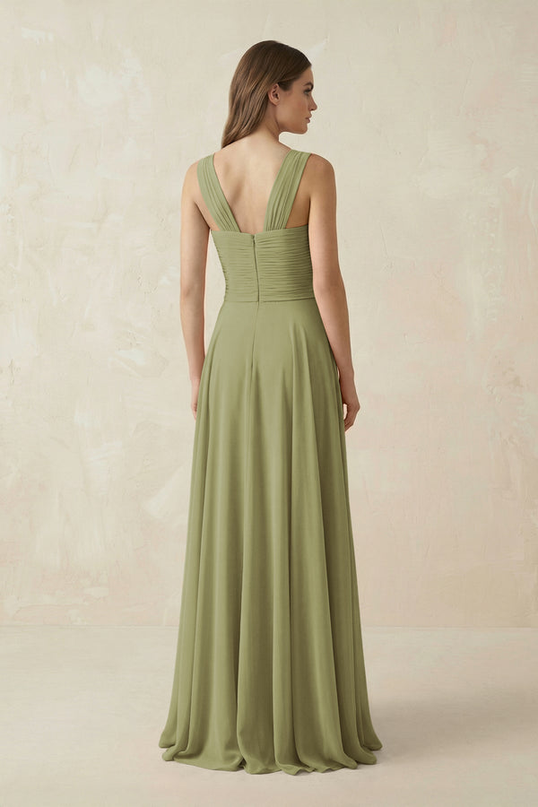 Sweetheart Pleated A - Line Chiffon Bridesmaid Dress in Moss Green - SHE IS ME Bridesmaid Dresses