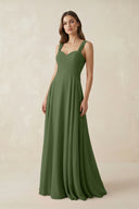 Sweetheart Pleated A-Line Chiffon Bridesmaid Dress in Moss | KISSBRIDAL