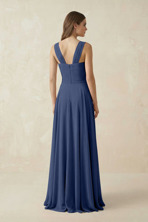 Sweetheart Pleated A - Line Chiffon Bridesmaid Dress in Navy - SHE IS ME Bridesmaid Dresses