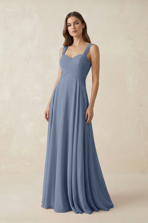 Sweetheart Pleated A - Line Chiffon Bridesmaid Dress in Neptune - SHE IS ME Bridesmaid Dresses