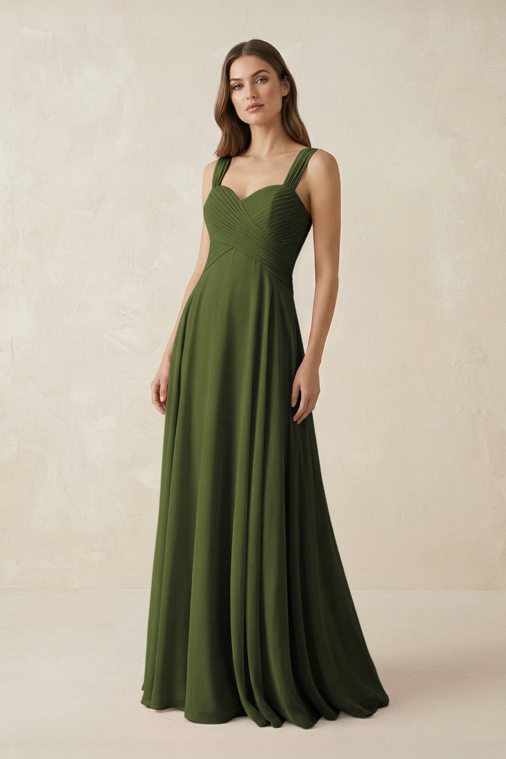 Sweetheart Pleated A - Line Chiffon Bridesmaid Dress in Olive - KISS BRIDAL Bridesmaid Dresses