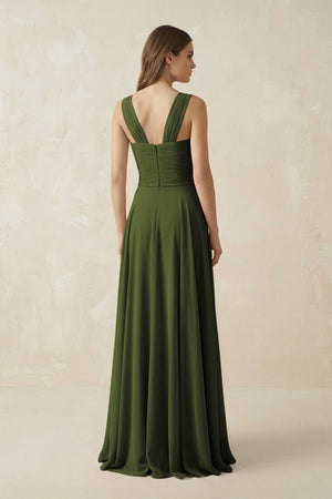 Sweetheart Pleated A - Line Chiffon Bridesmaid Dress in Olive - SHE IS ME Bridesmaid Dresses