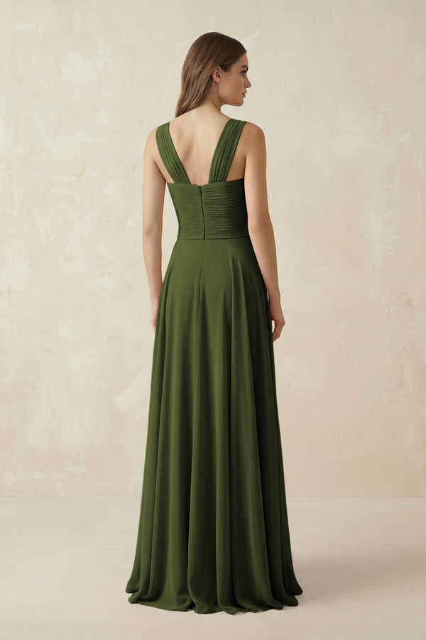 Sweetheart Pleated A - Line Chiffon Bridesmaid Dress in Olive - SHE IS ME Bridesmaid Dresses