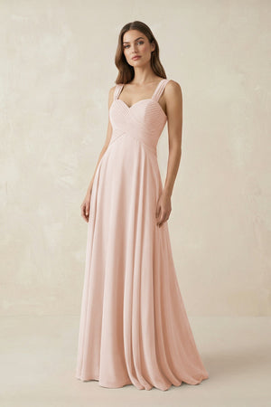Sweetheart Pleated A - Line Chiffon Bridesmaid Dress in Pale Blush - SHE IS ME Bridesmaid Dresses
