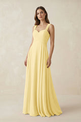 Sweetheart Pleated A - Line Chiffon Bridesmaid Dress in Pastel Yellow - KISS BRIDAL Bridesmaid Dresses