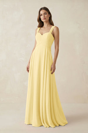 Sweetheart Pleated A - Line Chiffon Bridesmaid Dress in Pastel Yellow - SHE IS ME Bridesmaid Dresses