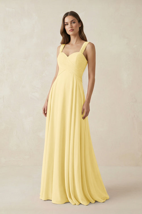 Sweetheart Pleated A - Line Chiffon Bridesmaid Dress in Pastel Yellow - SHE IS ME Bridesmaid Dresses
