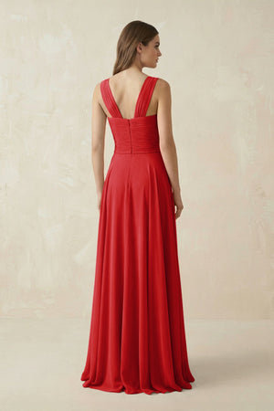Sweetheart Pleated A - Line Chiffon Bridesmaid Dress in Ruby Red - SHE IS ME Bridesmaid Dresses
