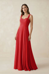 Sweetheart Pleated A - Line Chiffon Bridesmaid Dress in Ruby Red - KISS BRIDAL Bridesmaid Dresses