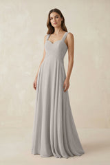 Sweetheart Pleated A - Line Chiffon Bridesmaid Dress in Silver - KISS BRIDAL Bridesmaid Dresses