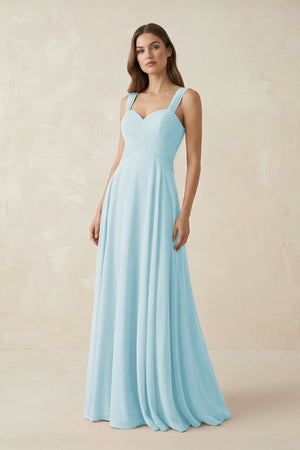 Sweetheart Pleated A - Line Chiffon Bridesmaid Dress in Sky Blue - SHE IS ME Bridesmaid Dresses