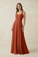 Sweetheart Pleated A - Line Chiffon Bridesmaid Dress in Spice - KISS BRIDAL Bridesmaid Dresses