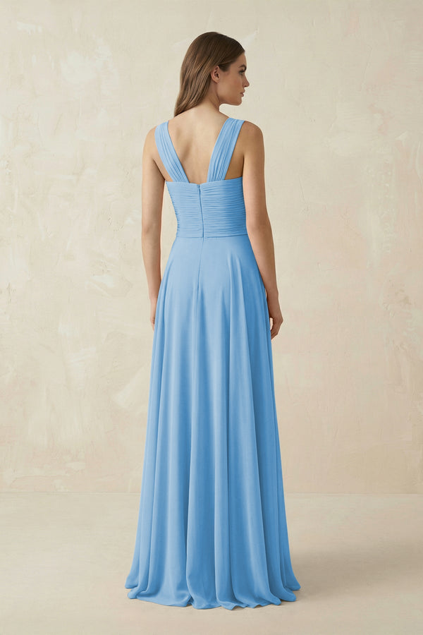 Sweetheart Pleated A - Line Chiffon Bridesmaid Dress in Steel Blue - SHE IS ME Bridesmaid Dresses
