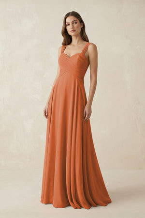 Sweetheart Pleated A - Line Chiffon Bridesmaid Dress in Terracotta - SHE IS ME Bridesmaid Dresses