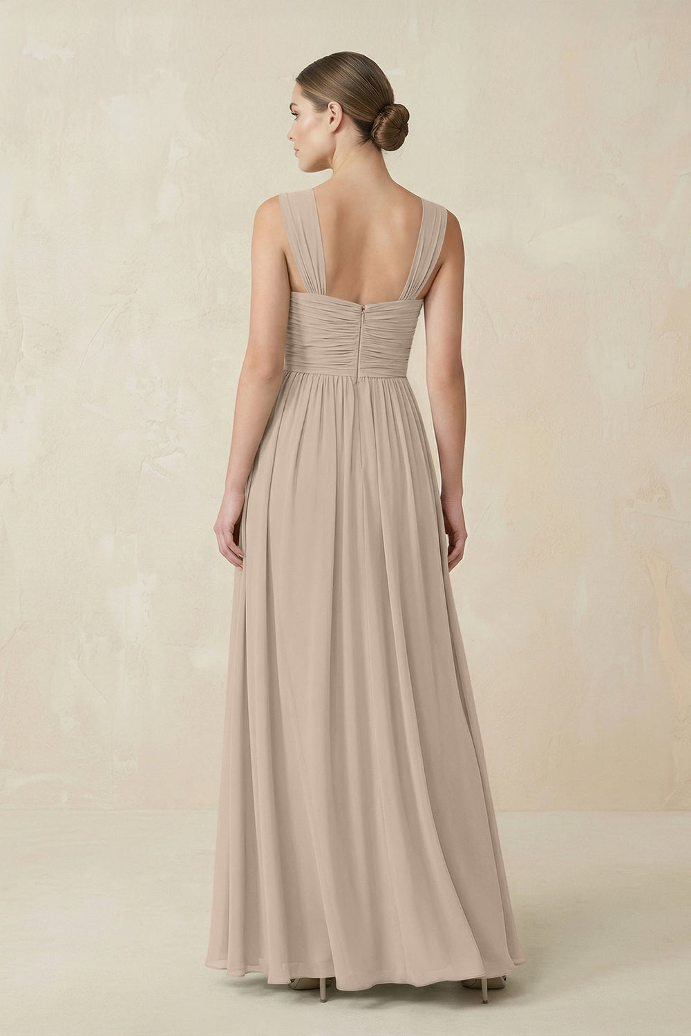 Sweetheart Pleated Chiffon A - Line Bridesmaid Dress in Almond - KISS BRIDAL Bridesmaid Dresses
