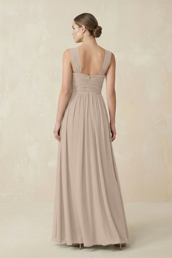 Sweetheart Pleated Chiffon A - Line Bridesmaid Dress in Almond - SHE IS ME Bridesmaid Dresses
