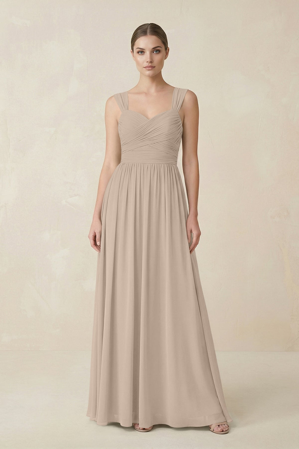 Sweetheart Pleated Chiffon A - Line Bridesmaid Dress in Almond - KISS BRIDAL Bridesmaid Dresses