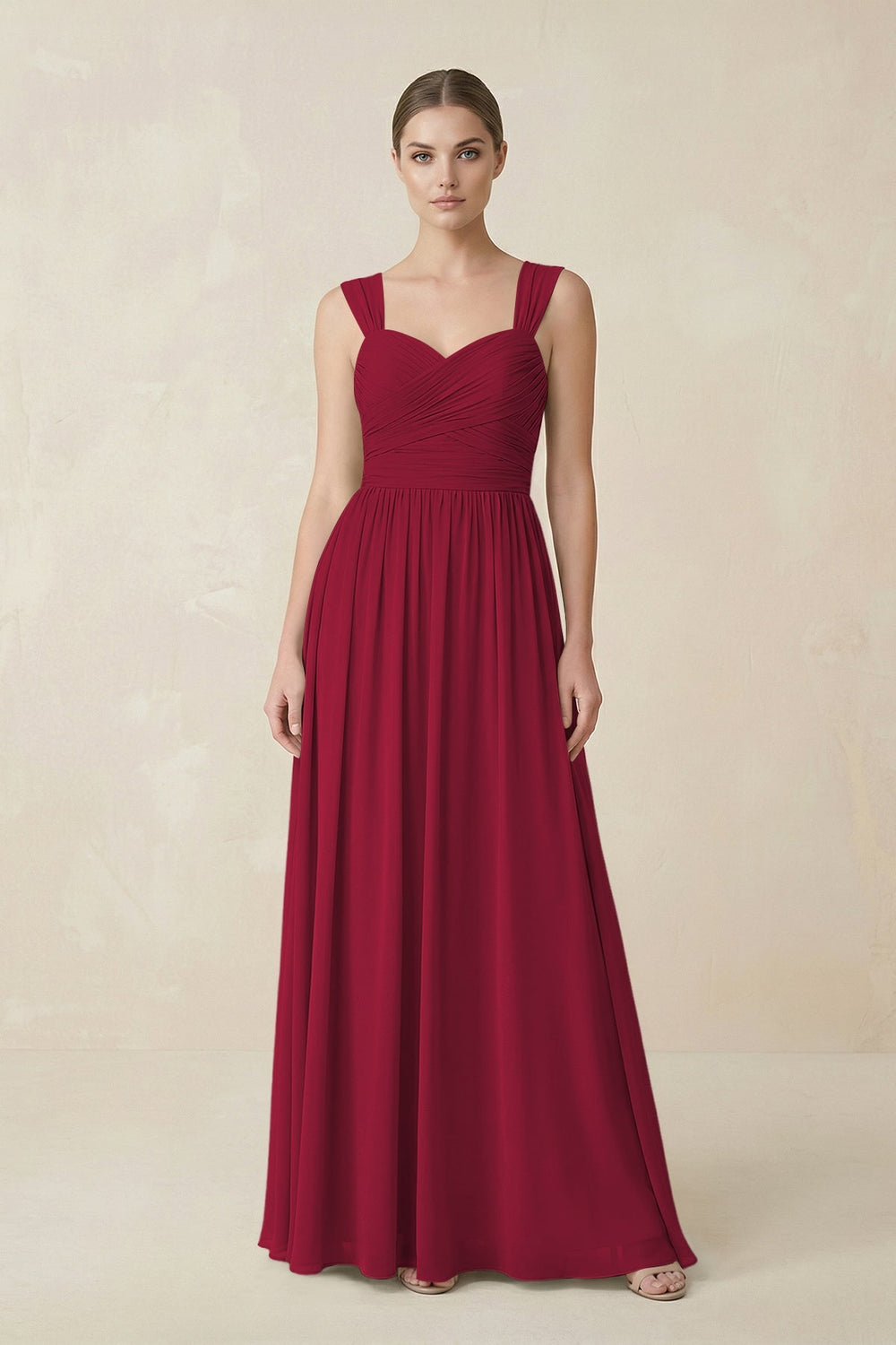 Sweetheart Pleated Chiffon A - Line Bridesmaid Dress in Berry - KISS BRIDAL Bridesmaid Dresses