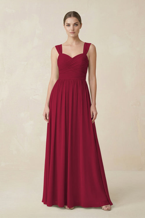 Sweetheart Pleated Chiffon A - Line Bridesmaid Dress in Berry - SHE IS ME Bridesmaid Dresses