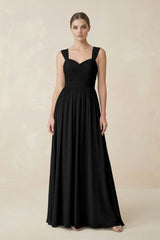 Sweetheart Pleated Chiffon A - Line Bridesmaid Dress in Black - KISS BRIDAL Bridesmaid Dresses