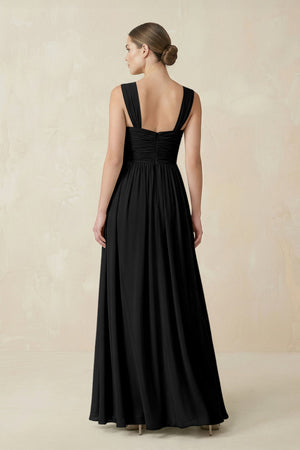 Sweetheart Pleated Chiffon A - Line Bridesmaid Dress in Black - SHE IS ME Bridesmaid Dresses