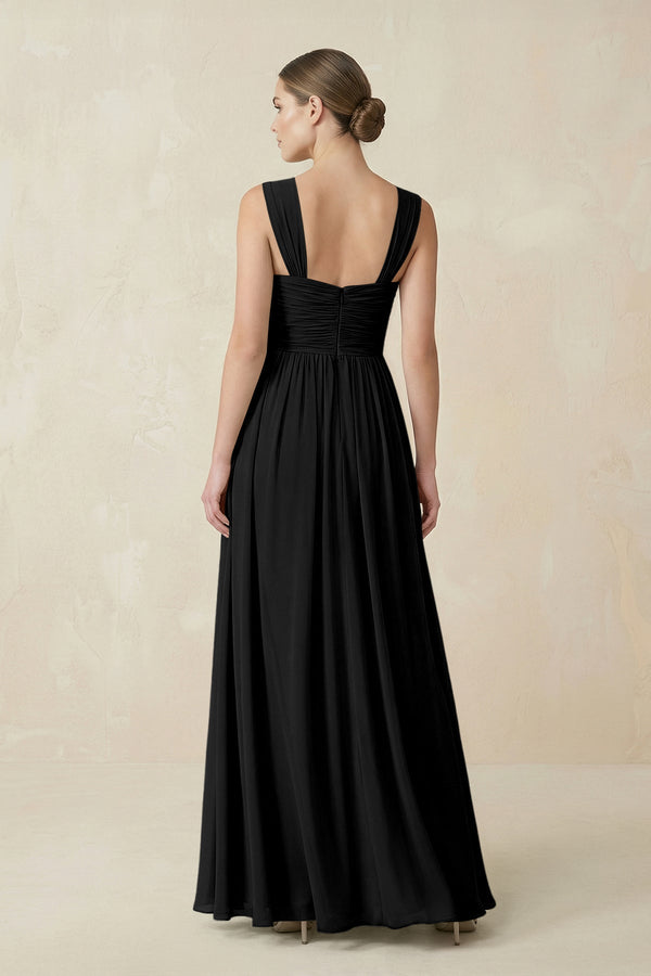 Sweetheart Pleated Chiffon A - Line Bridesmaid Dress in Black - SHE IS ME Bridesmaid Dresses