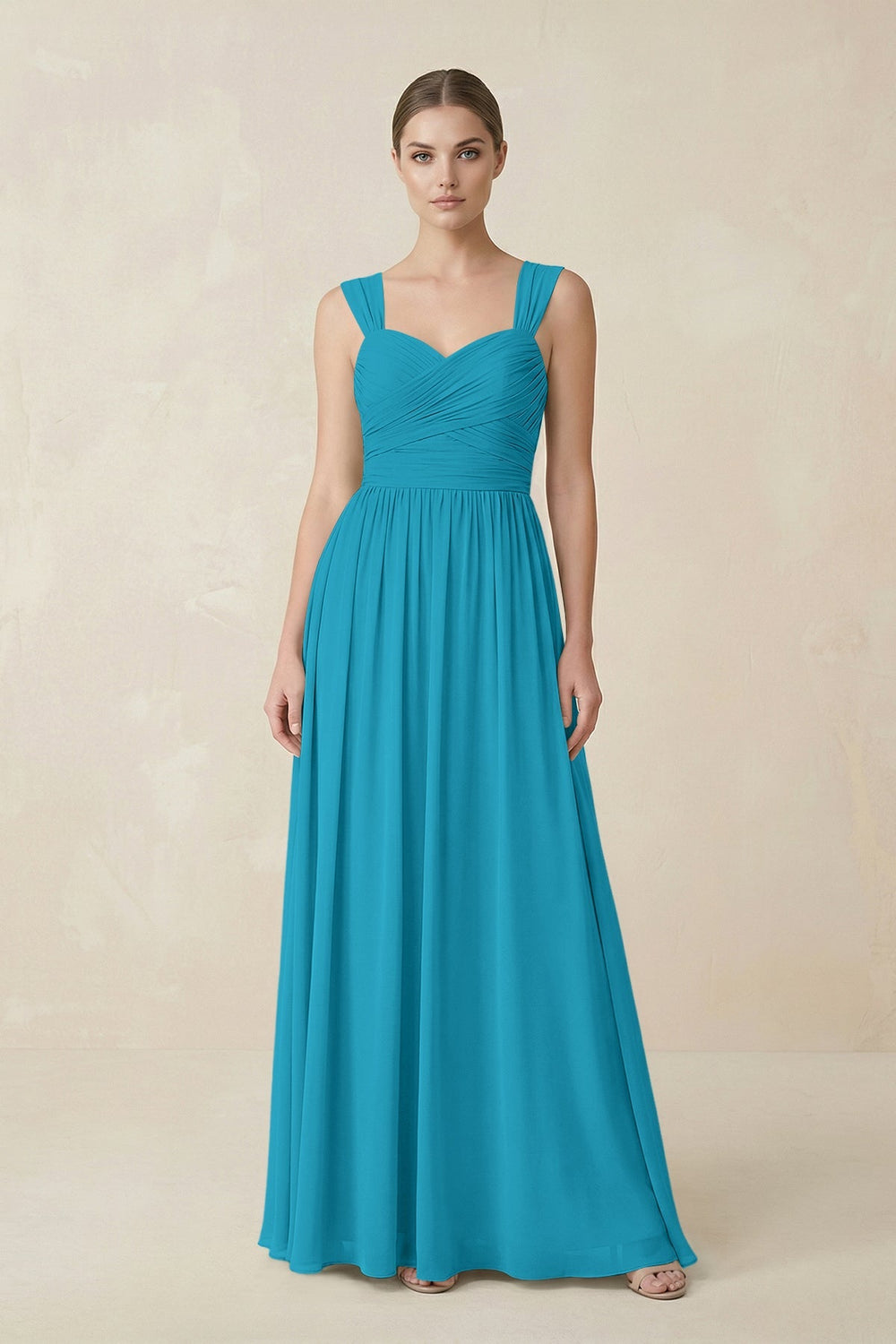 Sweetheart Pleated Chiffon A - Line Bridesmaid Dress in Blue Jay - KISS BRIDAL Bridesmaid Dresses