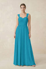 Sweetheart Pleated Chiffon A - Line Bridesmaid Dress in Blue Jay - KISS BRIDAL Bridesmaid Dresses