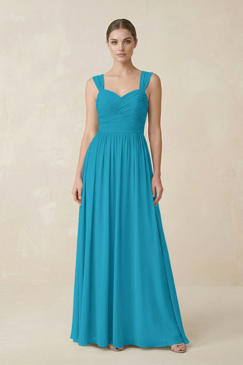 Sweetheart Pleated Chiffon A - Line Bridesmaid Dress in Blue Jay - SHE IS ME Bridesmaid Dresses