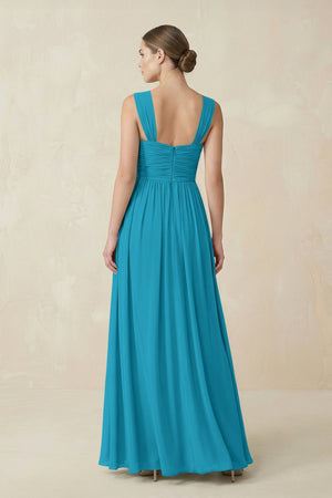Sweetheart Pleated Chiffon A - Line Bridesmaid Dress in Blue Jay - SHE IS ME Bridesmaid Dresses