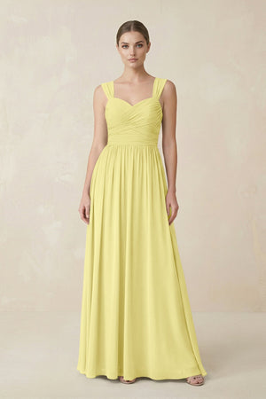 Sweetheart Pleated Chiffon A - Line Bridesmaid Dress in Buttercup - SHE IS ME Bridesmaid Dresses