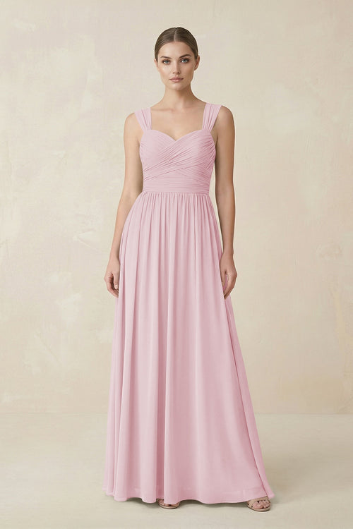 Sweetheart Pleated Chiffon A - Line Bridesmaid Dress in Candy Pink - SHE IS ME Bridesmaid Dresses
