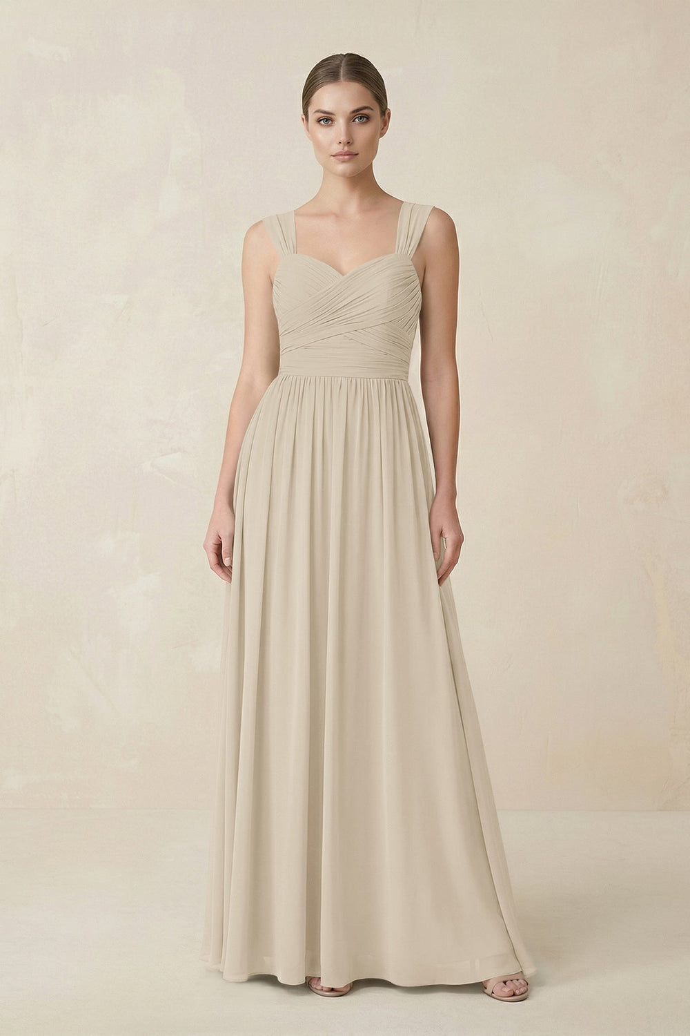 Sweetheart Pleated Chiffon A - Line Bridesmaid Dress in Champagne - KISS BRIDAL Bridesmaid Dresses