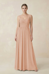 Sweetheart Pleated Chiffon A - Line Bridesmaid Dress in Champagne Rose - KISS BRIDAL Bridesmaid Dresses