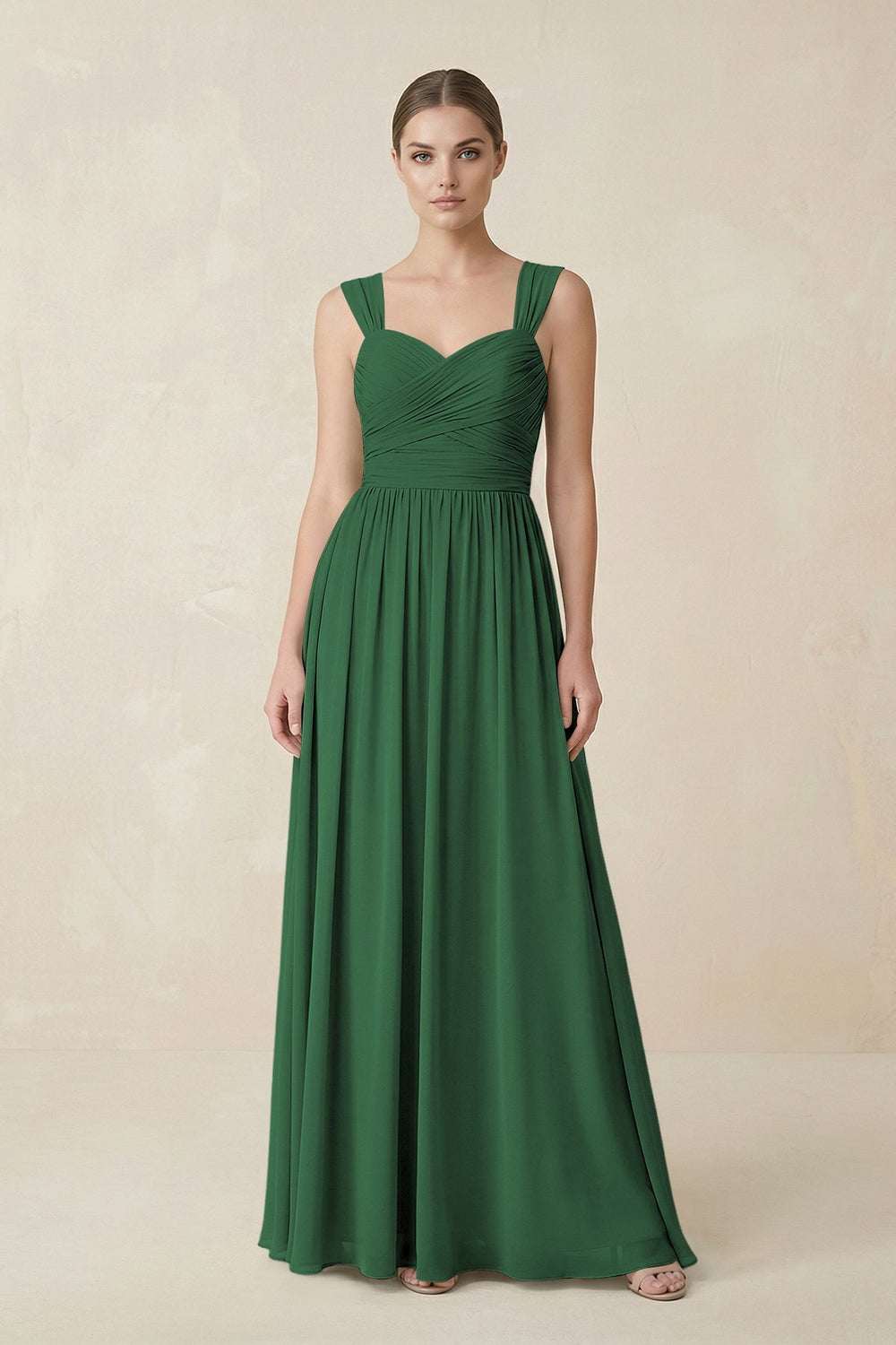 Sweetheart Pleated Chiffon A - Line Bridesmaid Dress in Dark Green - KISS BRIDAL Bridesmaid Dresses